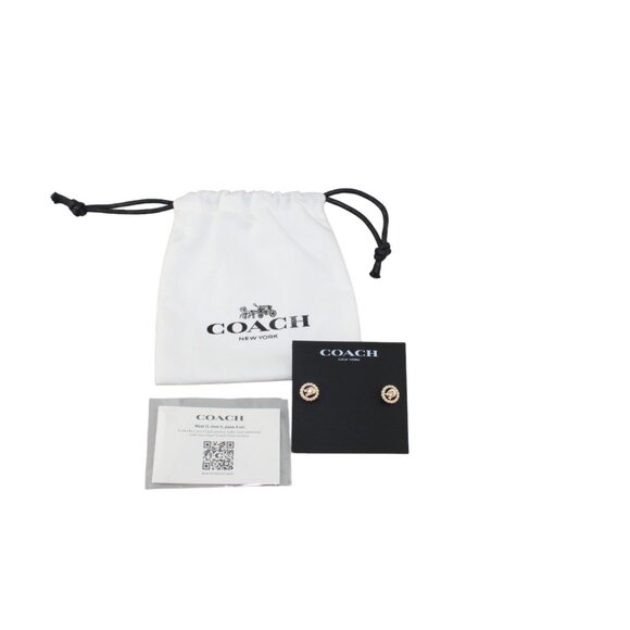 Coach Signature C Gold-Tone Crystal & Pearl Circle Stud Earrings – New on Card - Picture 10 of 16